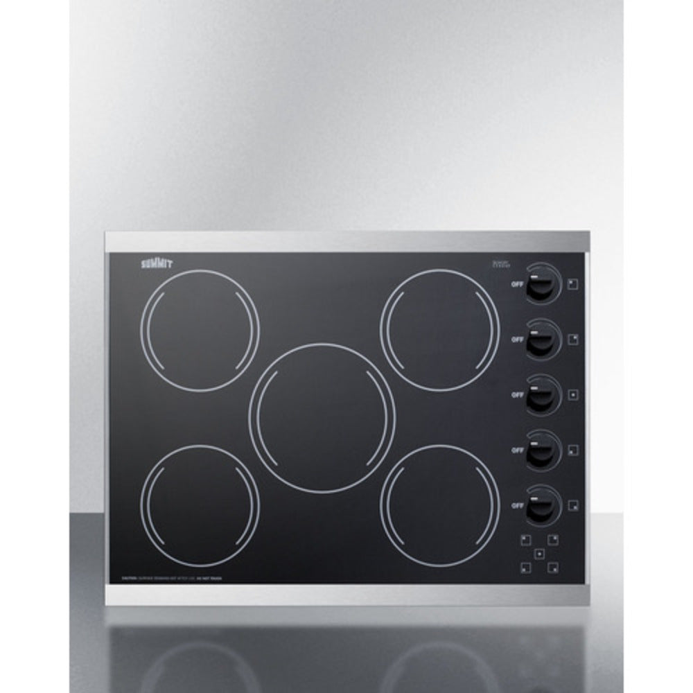 Summit Appliance 27" 230V Stainless Trim/Black Glass Finish 5-Burner Radiant Cooktop