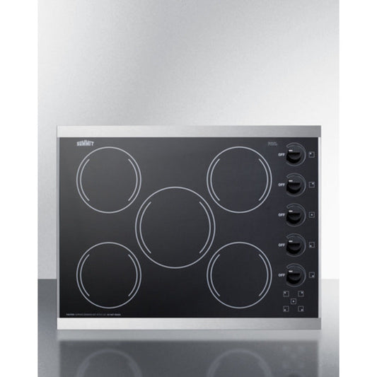 Summit Appliance 27" 230V Stainless Trim/Black Glass Finish 5-Burner Radiant Cooktop