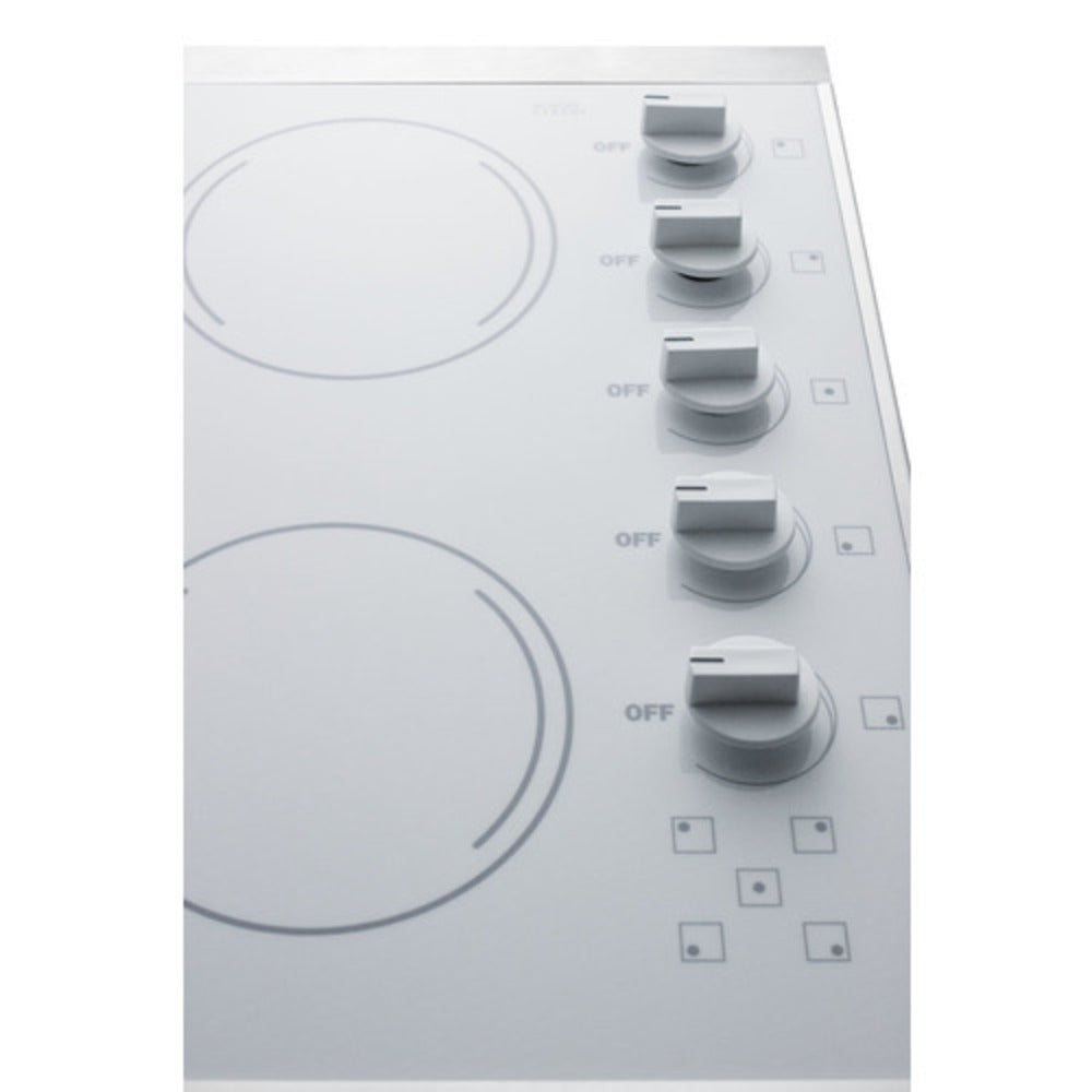 Summit Appliance 27" 230V Stainless Trim/White Glass Finish 5-Burner Radiant Cooktop