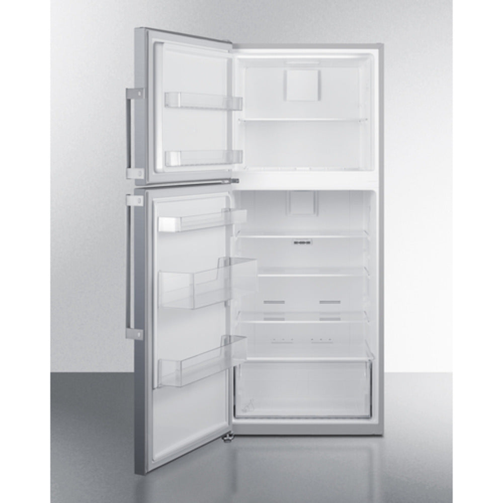 Summit Appliance 28" Stainless Steel Finish Top Mount Refrigerator-Freezer with Left Door Handle