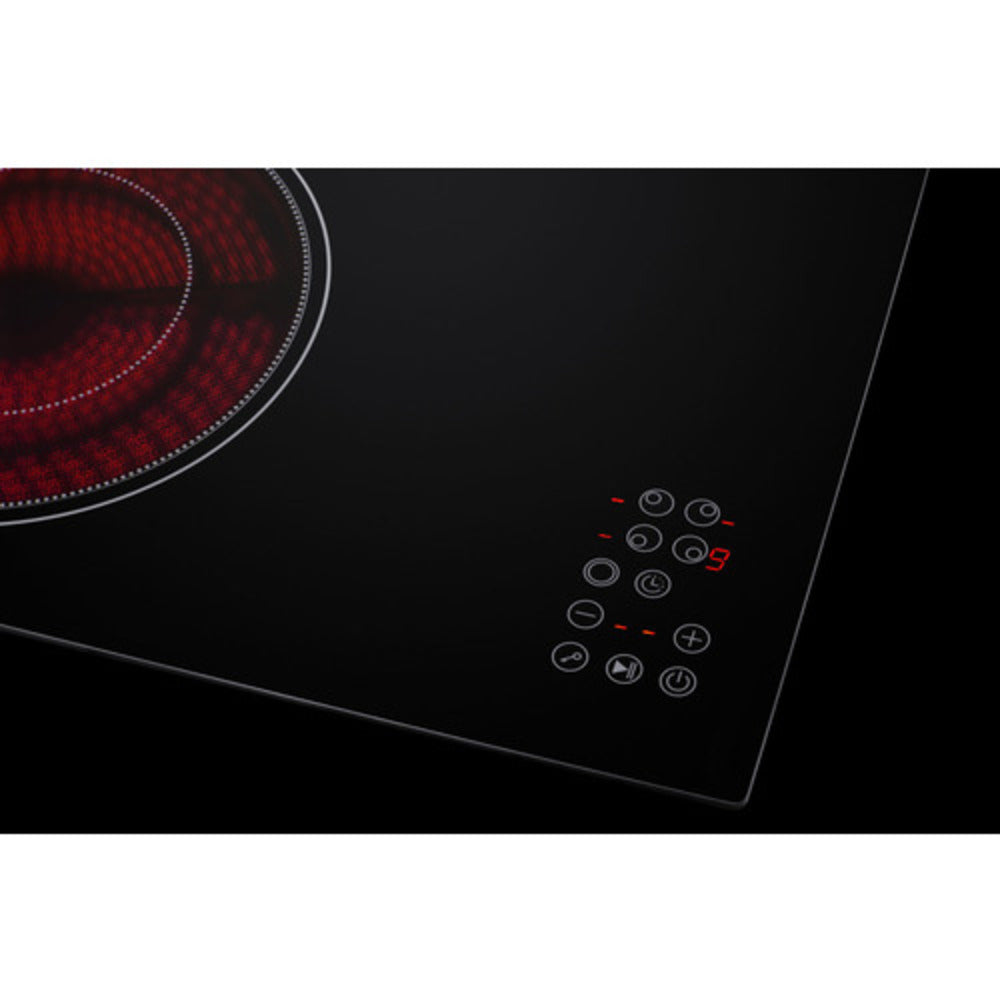 Summit Appliance 30" 208-240V Black Glass Finish 4-Burner Radiant Cooktop with Digital Touch Control