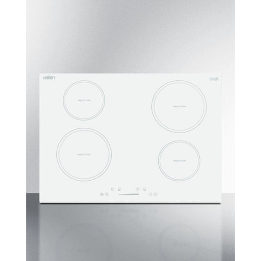 Summit Appliance 30" 208-240V White Glass 4-Zone Induction Cooktop