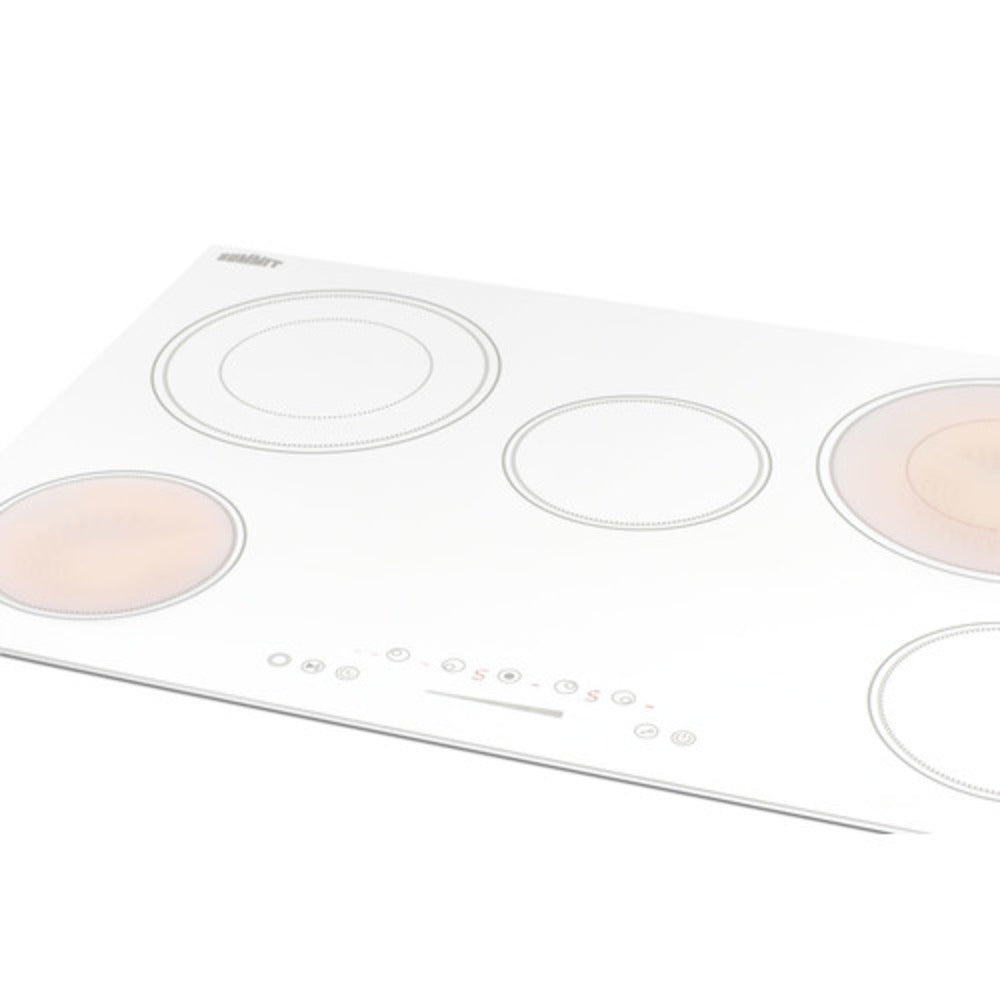 Summit Appliance 30" 208-240V White Glass Finish 5-Burner Radiant Cooktop with Digital Touch Control