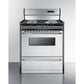 Summit Appliance 30" 220V Stainless Steel/Black Finish 4-Burner Electric Coil Range with 8" Backguard and Clock