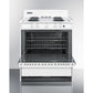 Summit Appliance 30" 220V White Finish 4-Burner Electric Coil Top Range with Backguard and Advanced Safety Features