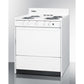 Summit Appliance 30" 220V White Finish 4-Burner Electric Coil Top Range with Backguard and Advanced Safety Features