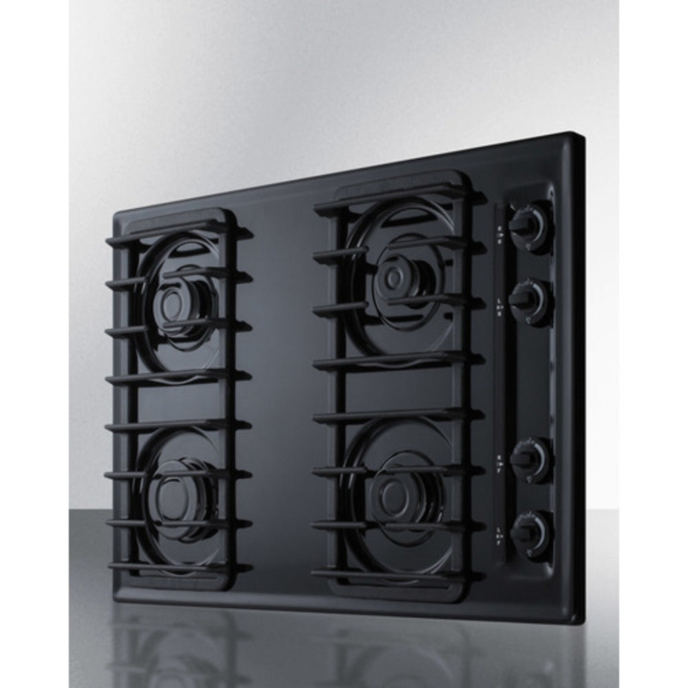 Summit Appliance 30" Black Finish 4-Sealed Burner Gas Cooktop