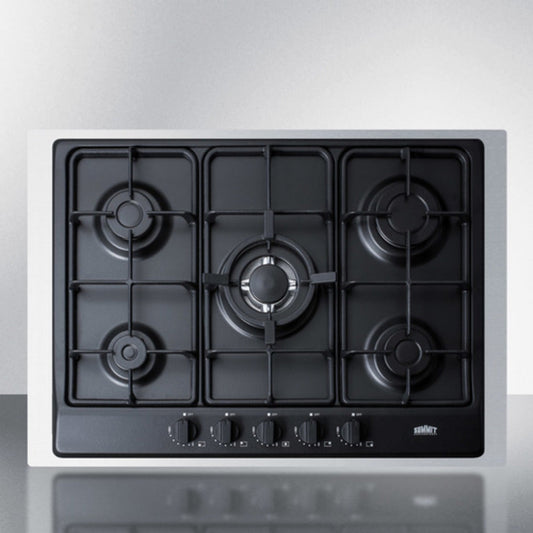 Summit Appliance 30" Black Finish 5-Burner Gas Cooktop with Stainless Steel Trim