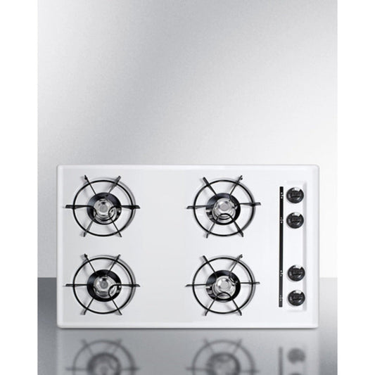 Summit Appliance 30" White Finish Battery Start Ignition 4-Burner Natural Gas Cooktop
