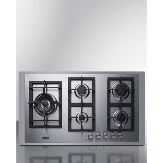 Summit Appliance 34" Stainless Steel 5-Burner Gas Cooktop with Stainless Steel Trim