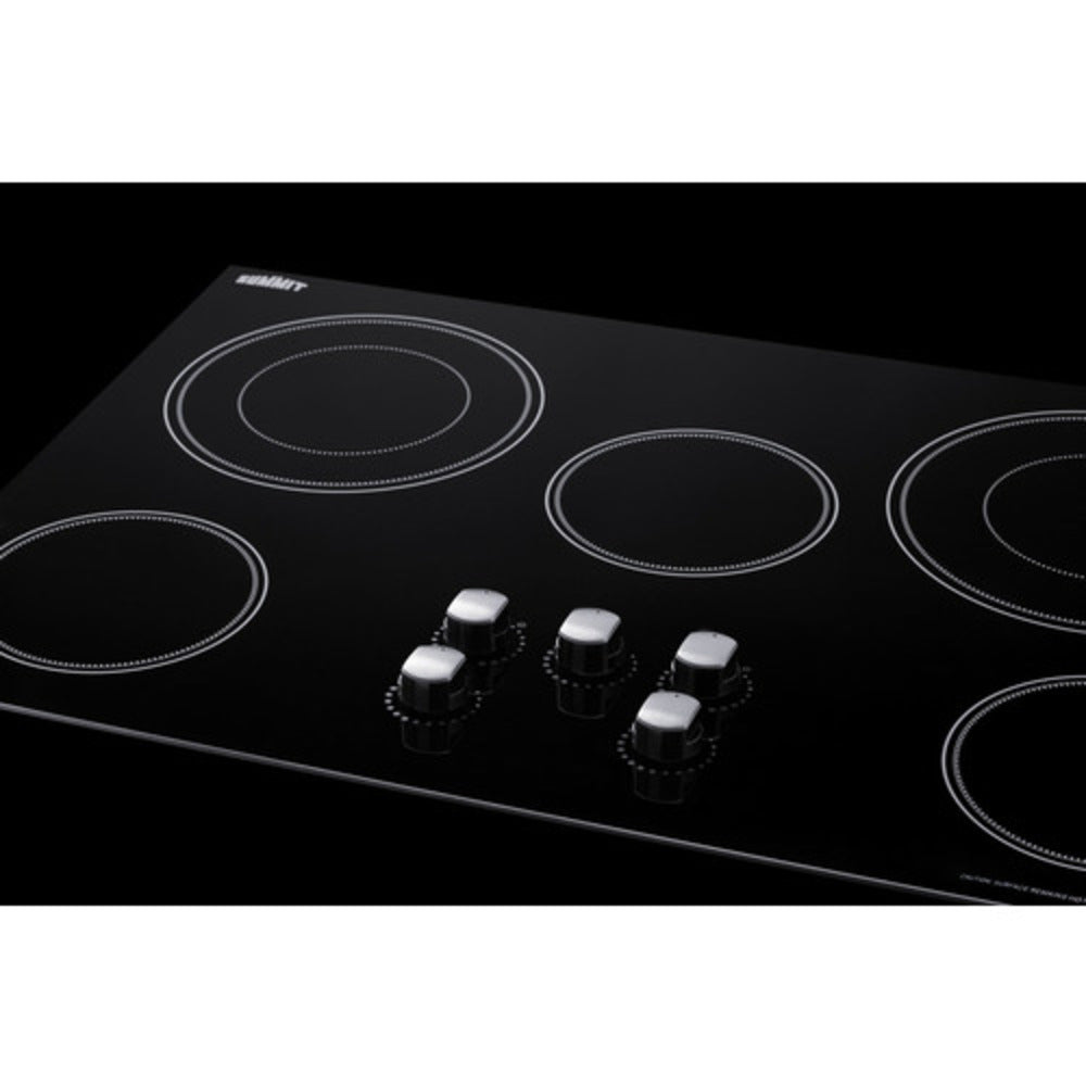 Summit Appliance 36" 208-240V Black Glass Finish 5-Burner Radiant Cooktop