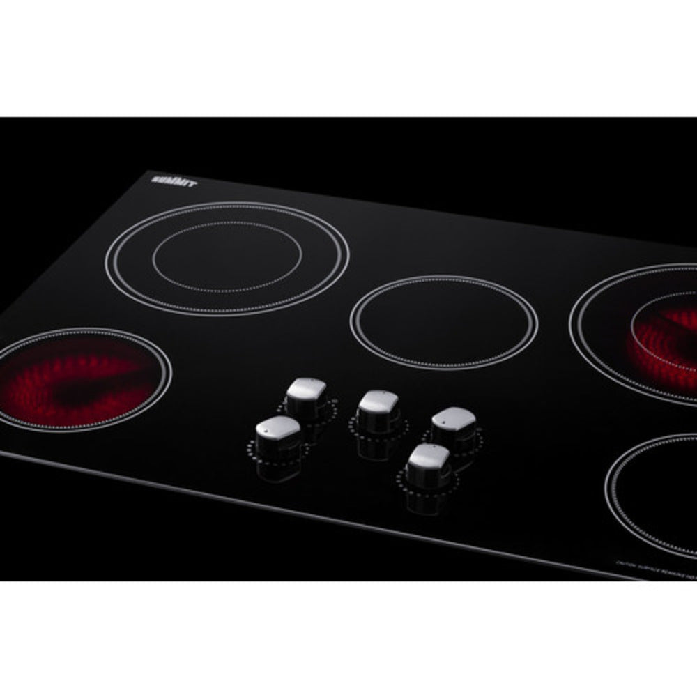 Summit Appliance 36" 208-240V Black Glass Finish 5-Burner Radiant Cooktop