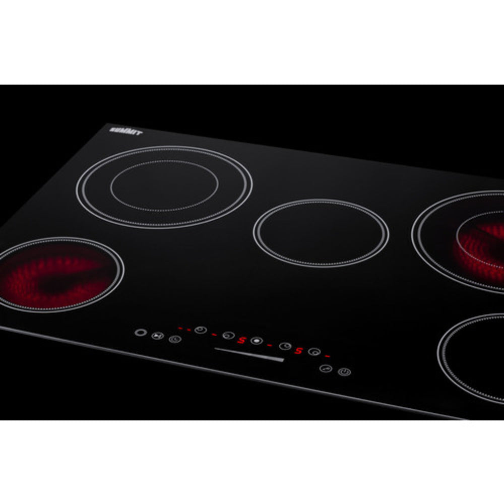 Summit Appliance 36" 208-240V Black Glass Finish 5-Burner Radiant Cooktop with Digital Touch Control