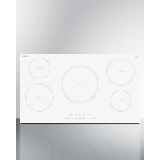 Summit Appliance 36" 208-240V White Glass 5-Zone Induction Cooktop