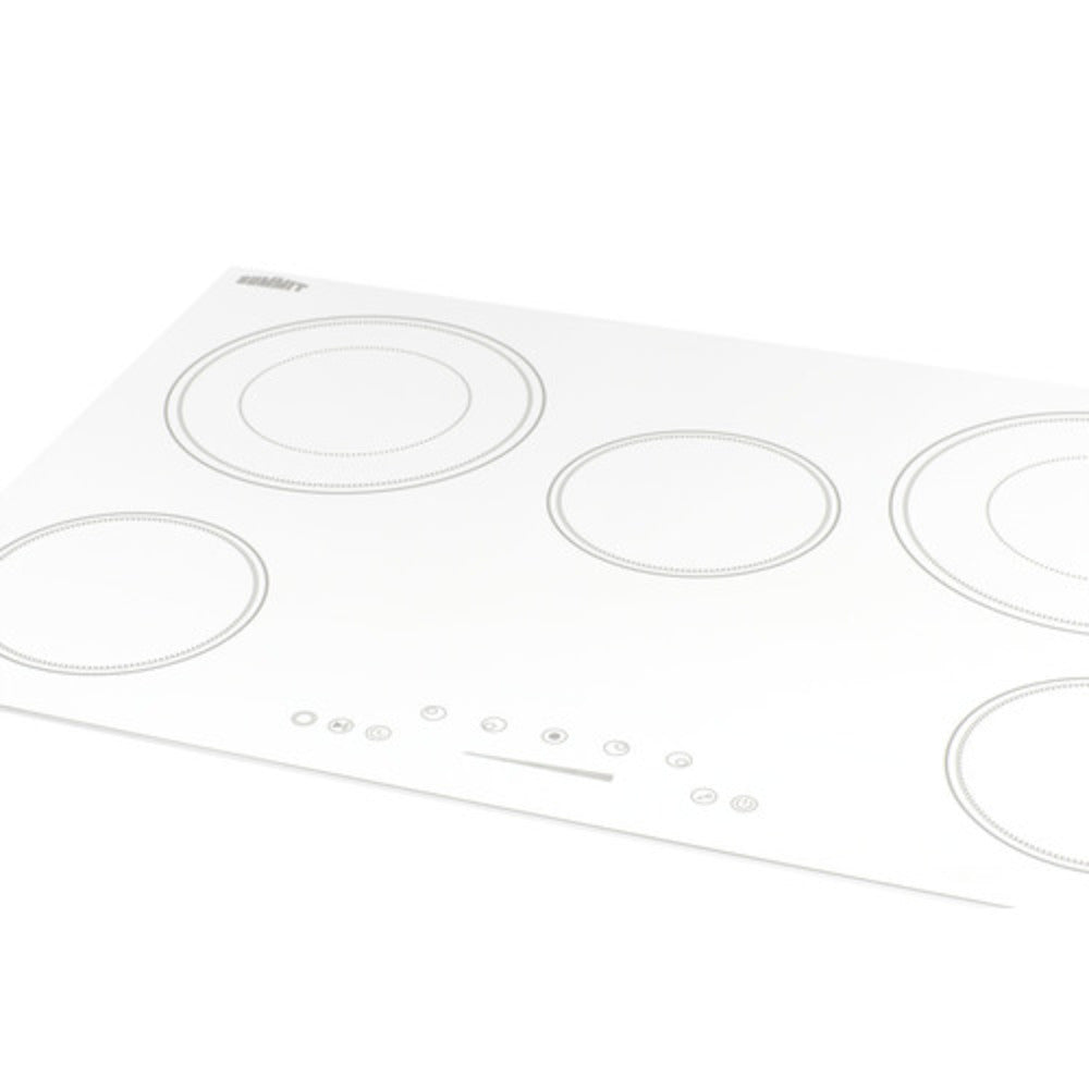 Summit Appliance 36" 208-240V White Glass Finish 5-Burner Radiant Cooktop with Digital Touch Control