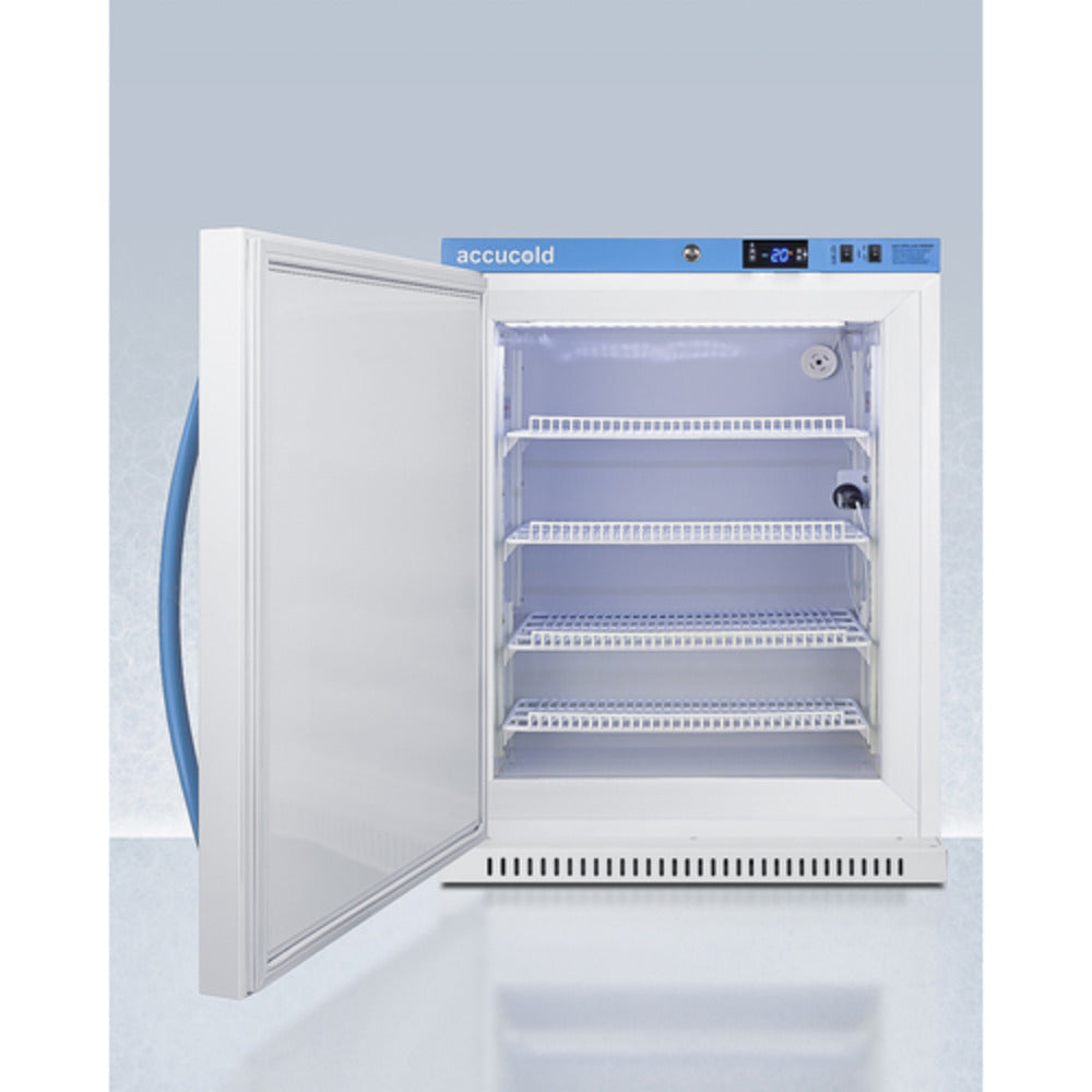 Summit Appliance 4 cu.ft. White Finish Vaccine Freezer with NIST Calibrated Data Logger - Left Door Handle