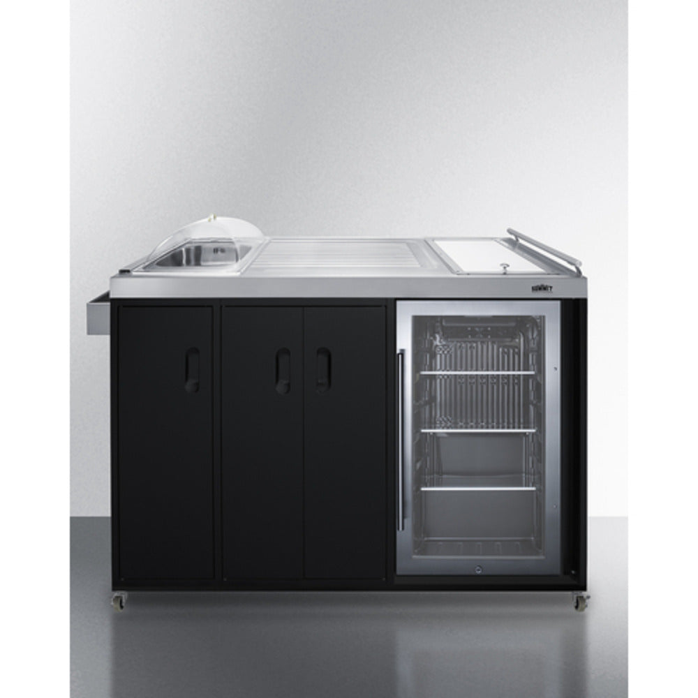 Summit Appliance 58" Stainless Steel/Black Finish Portable Outdoor Kitchenette with Glass Door