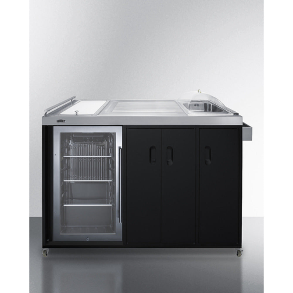 Summit Appliance 58" Stainless Steel/Black Finish Portable Outdoor Kitchenette with Right Glass Door