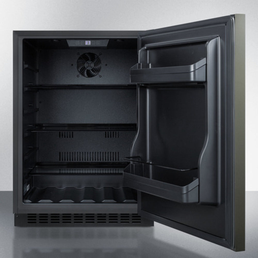 Summit Appliance AL54 Series 24" Black Stainless Steel/Black Finish Built-In All-Refrigerator with Right Stainless Steel Handle
