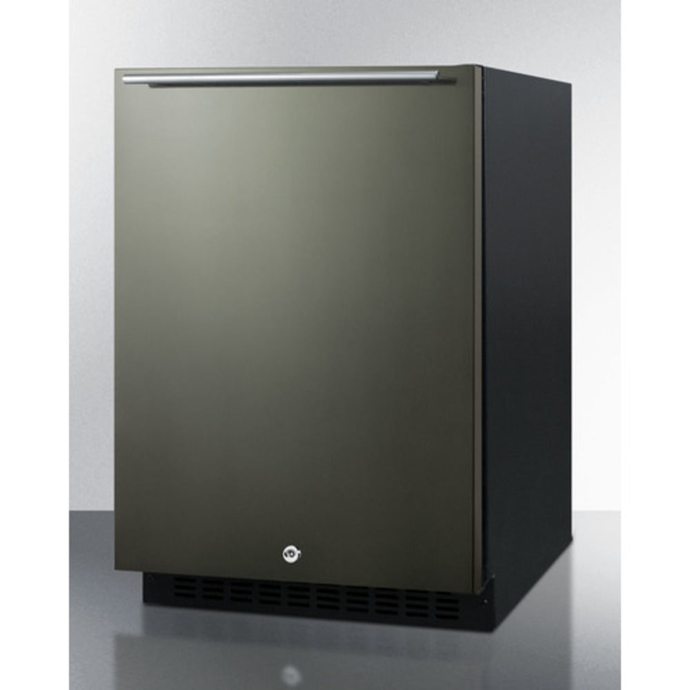 Summit Appliance AL54 Series 24" Black Stainless Steel/Black Finish Built-In All-Refrigerator with Right Stainless Steel Handle