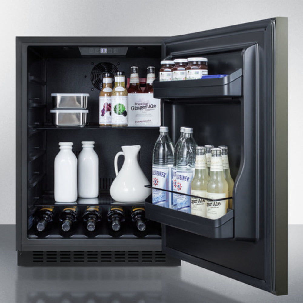 Summit Appliance AL54 Series 24" Black Stainless Steel/Black Finish Built-In All-Refrigerator with Right Stainless Steel Handle