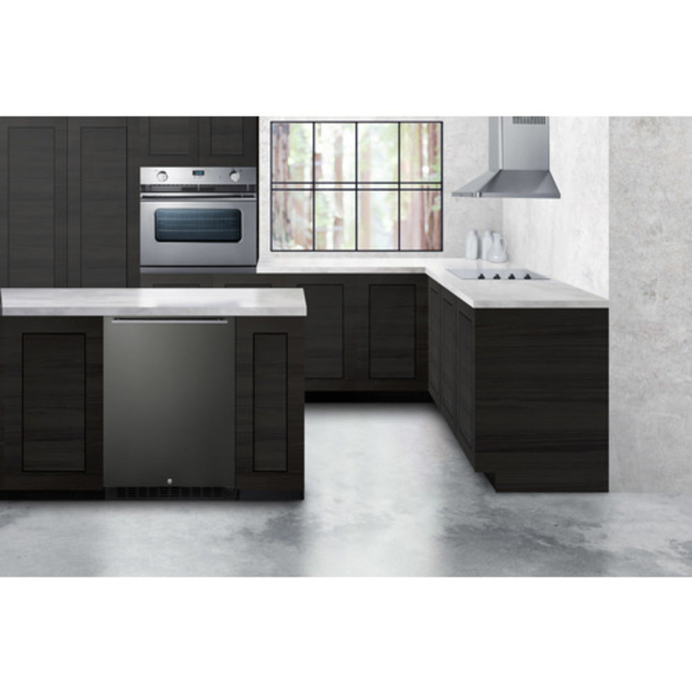 Summit Appliance AL54 Series 24" Black Stainless Steel/Black Finish Built-In All-Refrigerator with Right Stainless Steel Handle