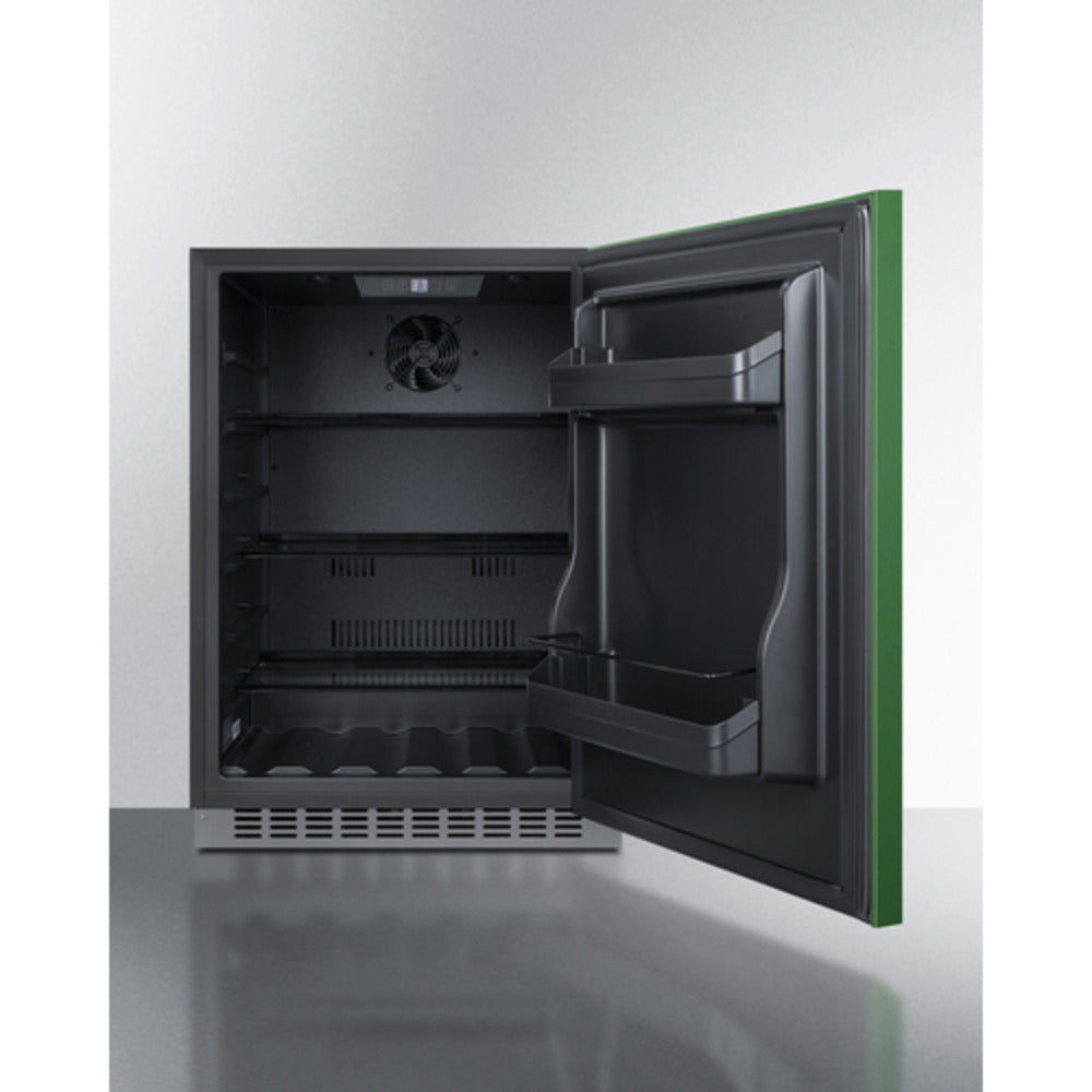 Summit Appliance AL54 Series 24" Green/Black Finish Built-In All-Refrigerator with Right Stainless Steel Handle