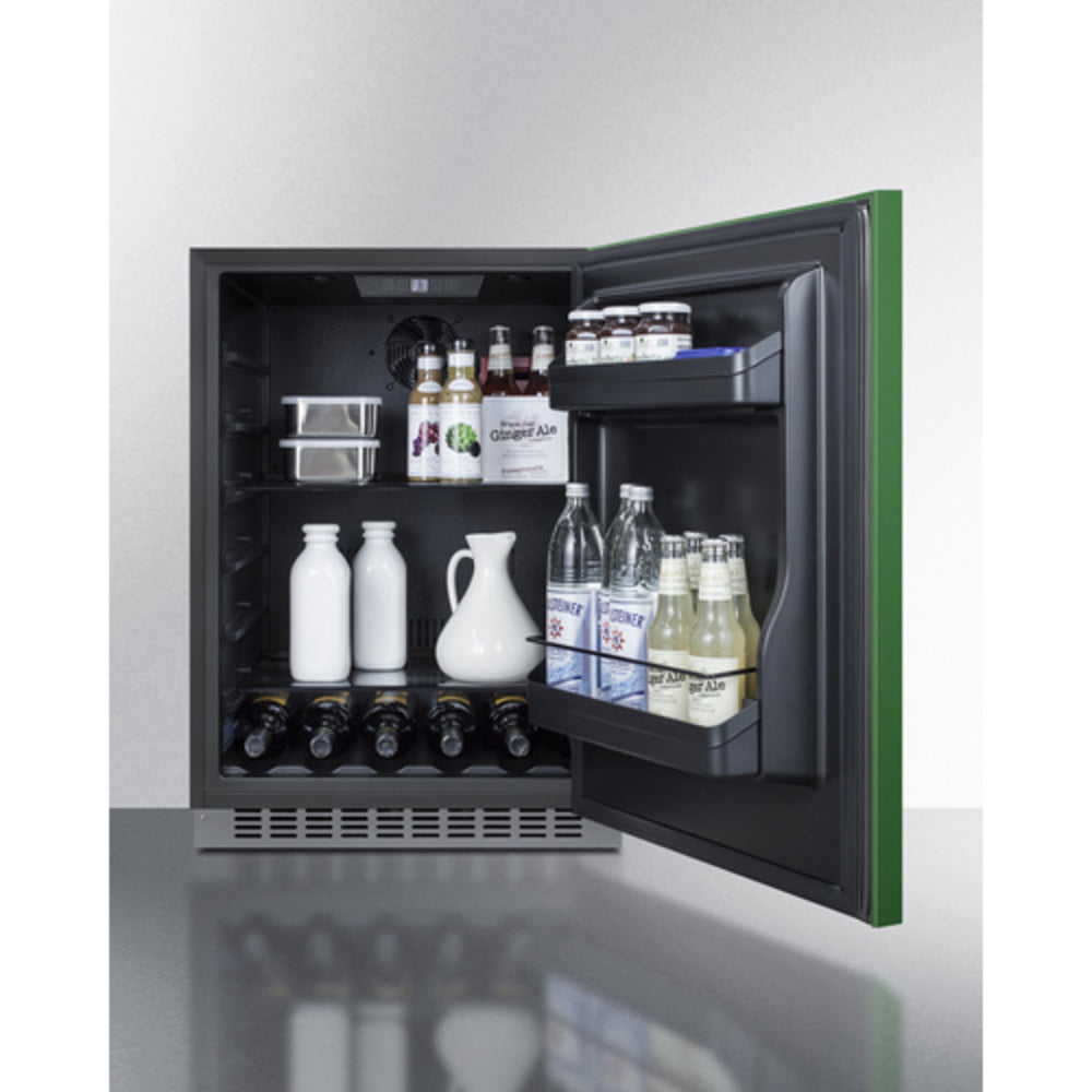 Summit Appliance AL54 Series 24" Green/Black Finish Built-In All-Refrigerator with Right Stainless Steel Handle