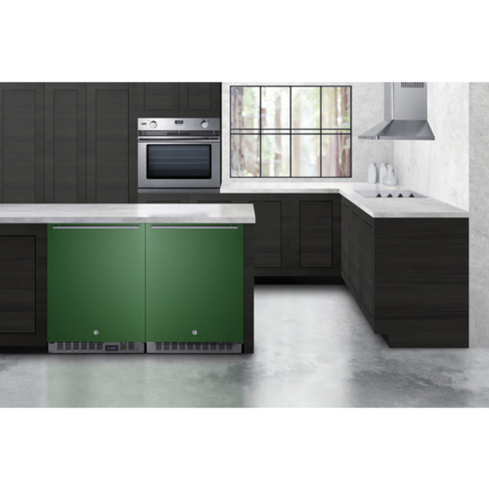 Summit Appliance AL54 Series 24" Green/Black Finish Built-In All-Refrigerator with Right Stainless Steel Handle