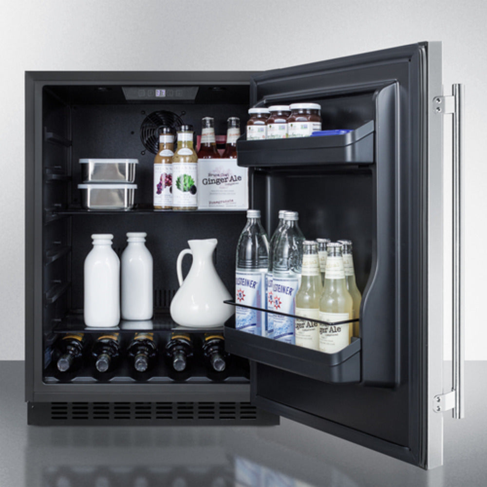 Summit Appliance AL54 Series 24" Stainless Steel/Black Cabinet Finish Built-In All-Refrigerator with Right Door Handle