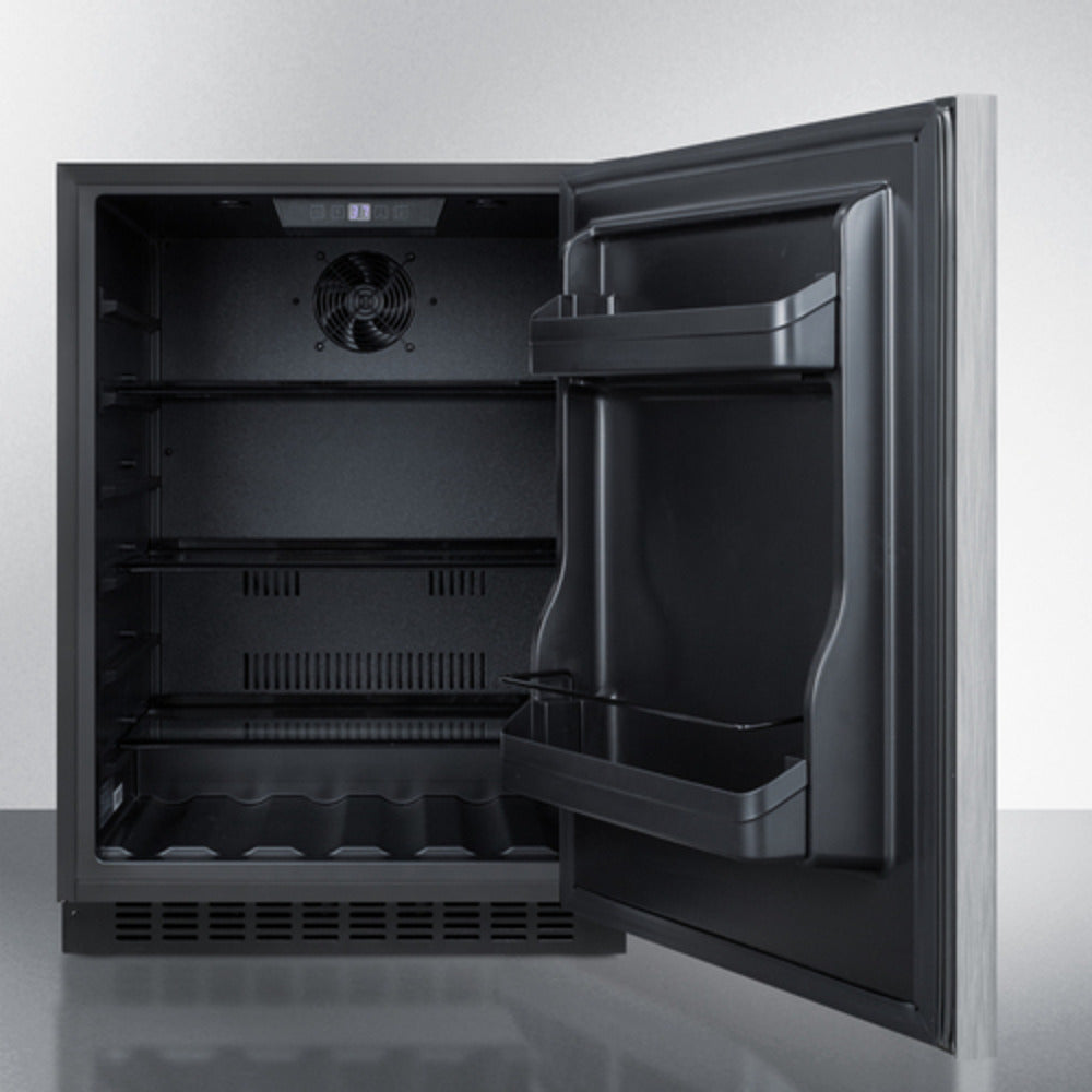 Summit Appliance AL54 Series 24" Stainless Steel/Black Finish Built-In All-Refrigerator with Right Horizontal Stainless Handle