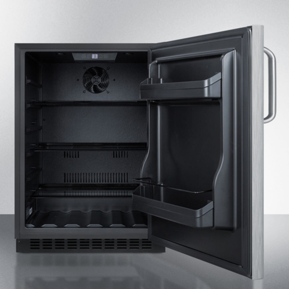 Summit Appliance AL54 Series 24" Stainless Steel/Black Finish Built-In All-Refrigerator with Right Towel Bar Handle