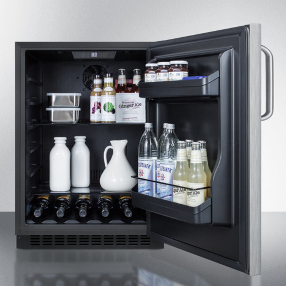 Summit Appliance AL54 Series 24" Stainless Steel/Black Finish Built-In All-Refrigerator with Right Towel Bar Handle