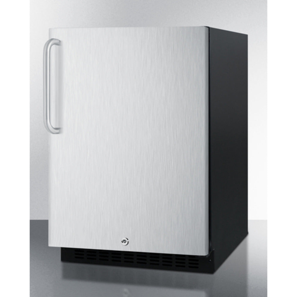 Summit Appliance AL54 Series 24" Stainless Steel/Black Finish Built-In All-Refrigerator with Right Towel Bar Handle