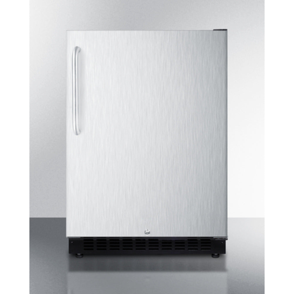 Summit Appliance AL54 Series 24" Stainless Steel/Black Finish Built-In All-Refrigerator with Right Towel Bar Handle