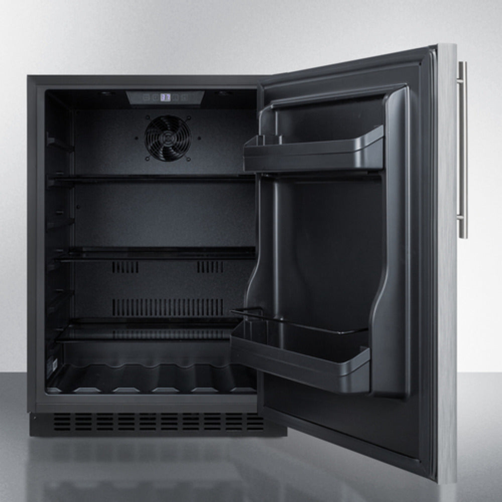 Summit Appliance AL54 Series 24" Stainless Steel/Black Finish Built-In All-Refrigerator with Right Vertical Stainless Steel Handle