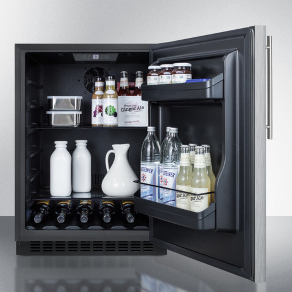 Summit Appliance AL54 Series 24" Stainless Steel/Black Finish Built-In All-Refrigerator with Right Vertical Stainless Steel Handle