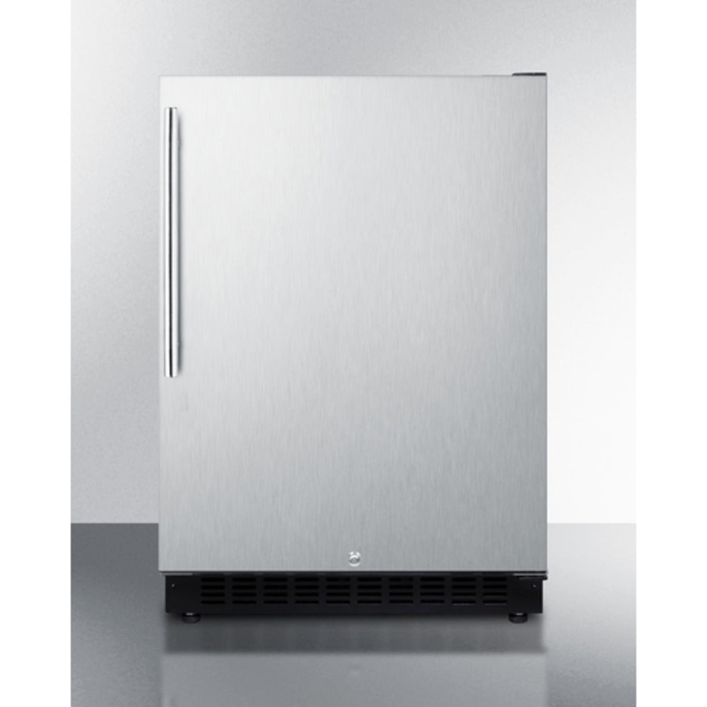 Summit Appliance AL54 Series 24" Stainless Steel/Black Finish Built-In All-Refrigerator with Right Vertical Stainless Steel Handle