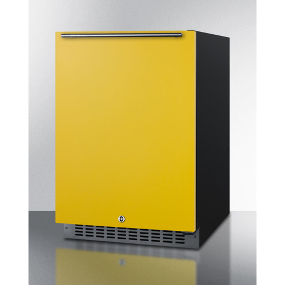 Summit Appliance AL54 Series 24" Yellow/Black Finish Built-In All-Refrigerator with Right Horizontal Stainless Handle