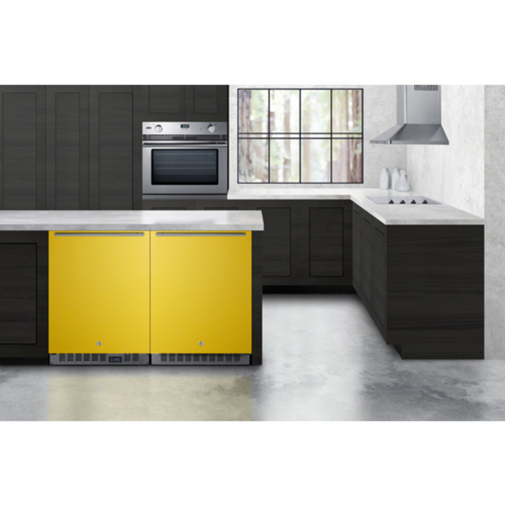Summit Appliance AL54 Series 24" Yellow/Black Finish Built-In All-Refrigerator with Right Horizontal Stainless Handle