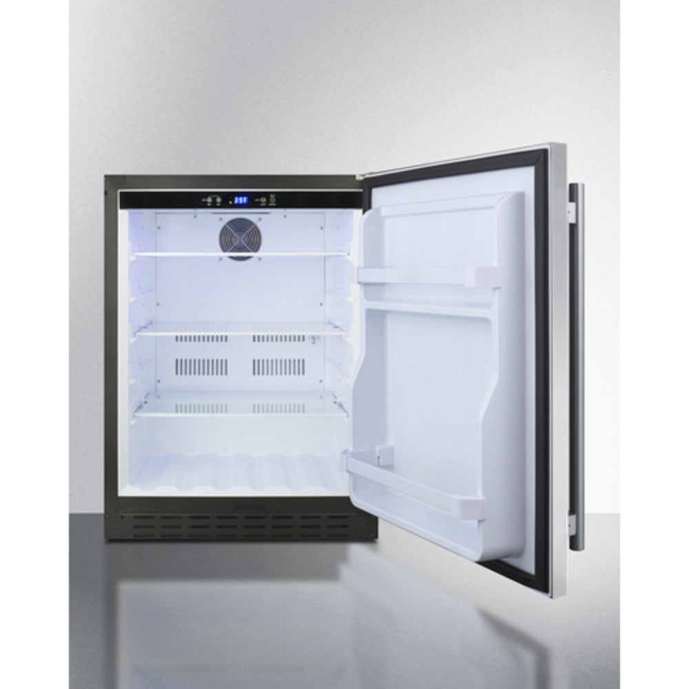 Summit Appliance AL55 Series 24" Stainless Steel/White Finish Built-In All-Refrigerator with Right Vertical Stainless Steel Handle