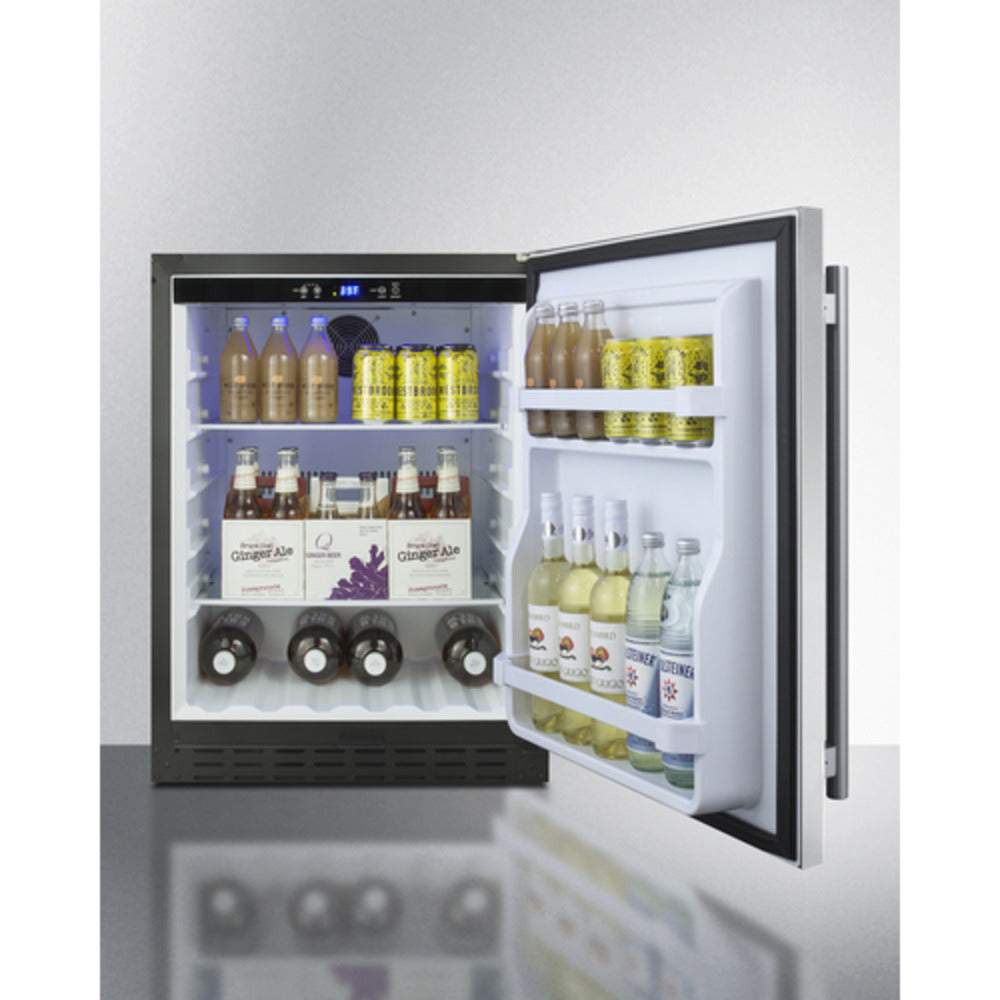 Summit Appliance AL55 Series 24" Stainless Steel/White Finish Built-In All-Refrigerator with Right Vertical Stainless Steel Handle