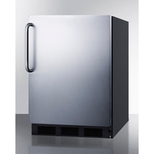 Summit Appliance AL652 Series 24" Stainless Steel Black Finish Refrigerator-Freezer with Right Towel Bar Handle