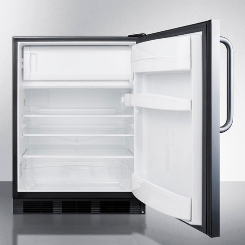 Summit Appliance AL652 Series 24" Stainless Steel Black Finish Refrigerator-Freezer with Right Towel Bar Handle
