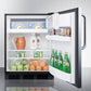 Summit Appliance AL652 Series 24" Stainless Steel Black Finish Refrigerator-Freezer with Right Towel Bar Handle