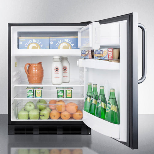 Summit Appliance AL652 Series 24" Stainless Steel Black Finish Refrigerator-Freezer with Right Towel Bar Handle