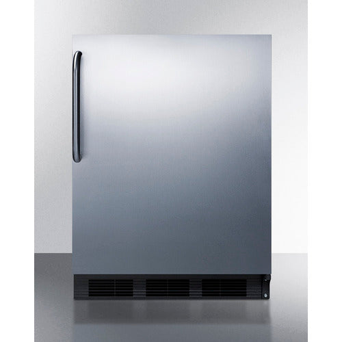Summit Appliance AL652 Series 24" Stainless Steel Black Finish Refrigerator-Freezer with Right Towel Bar Handle