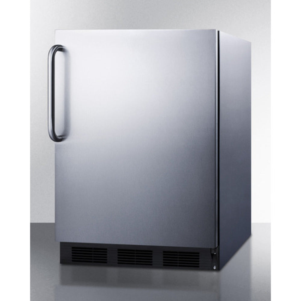 Summit Appliance AL752BI Series 24" Stainless Steel Finish Built-In All-Refrigerator with Right Towel Bar Handle