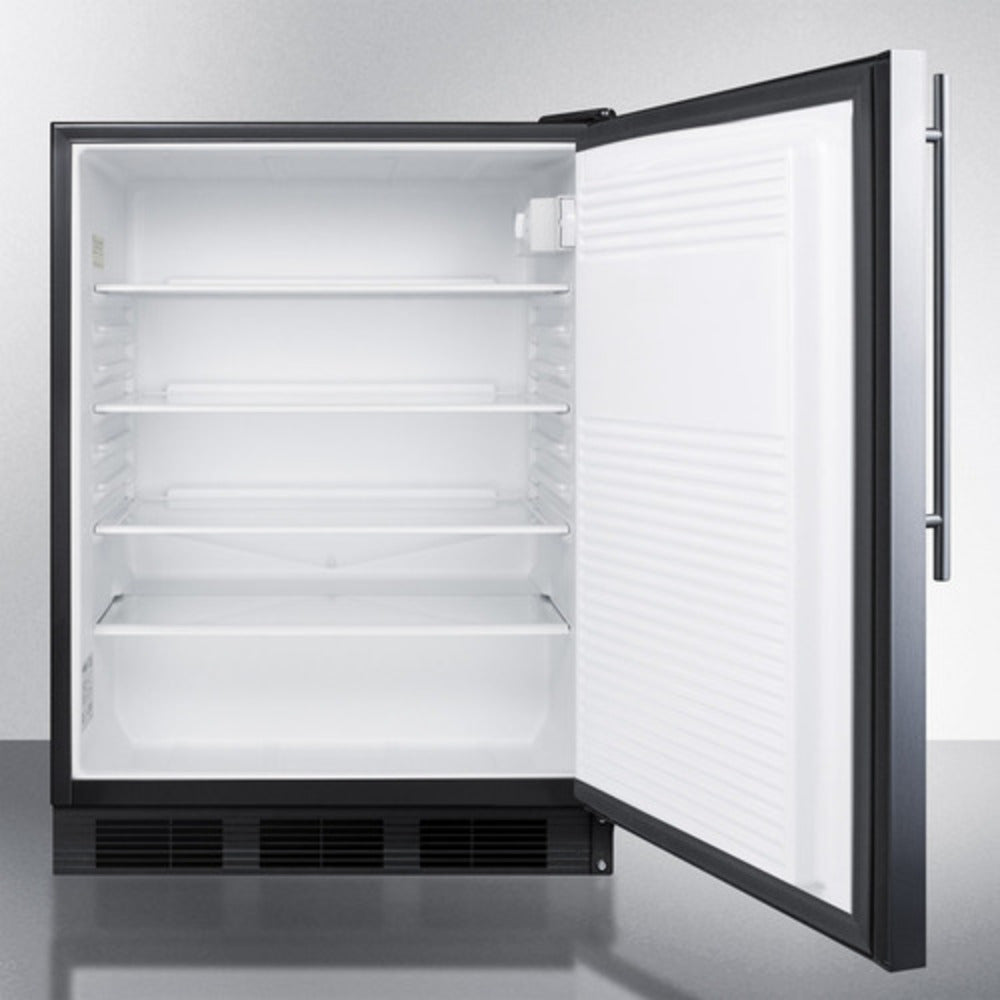 Summit Appliance AL752BI Series 24" Stainless Steel/Black Finish All-Refrigerator with Right Stainless Steel Handle
