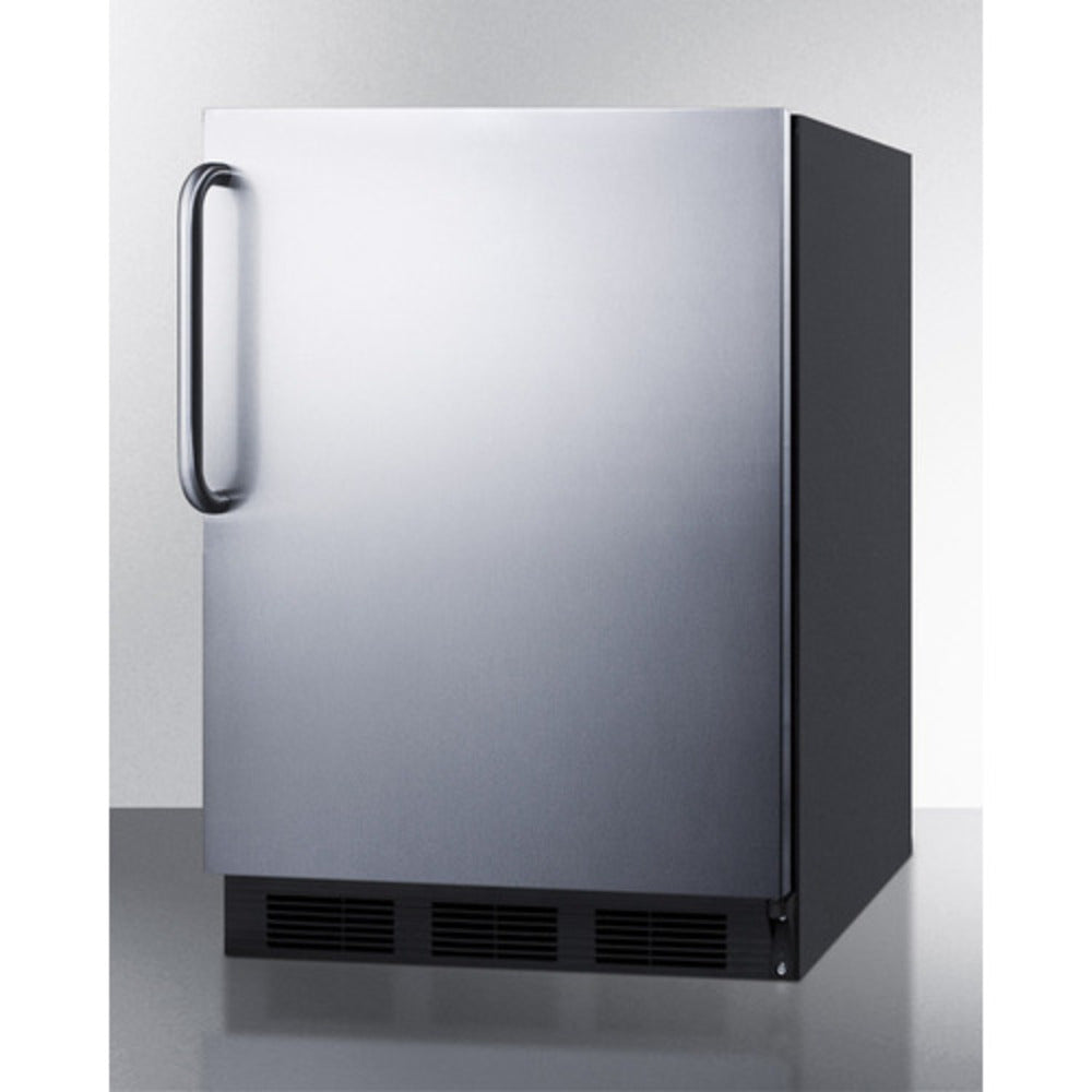 Summit Appliance AL752BI Series 24" Stainless Steel/Black Finish Built-In All-Refrigerator with Right Towel Bar Handle
